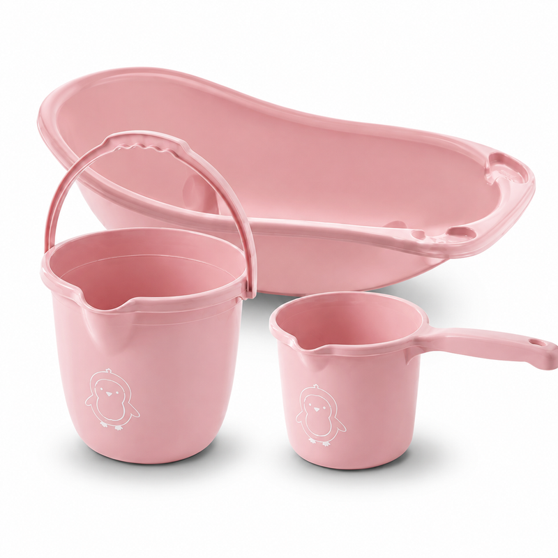 3'lü YIkama Filesi Hediyeli Yenidoğan Küvet Seti-45 Litre Pembe dekupe wumboo-color-pembe