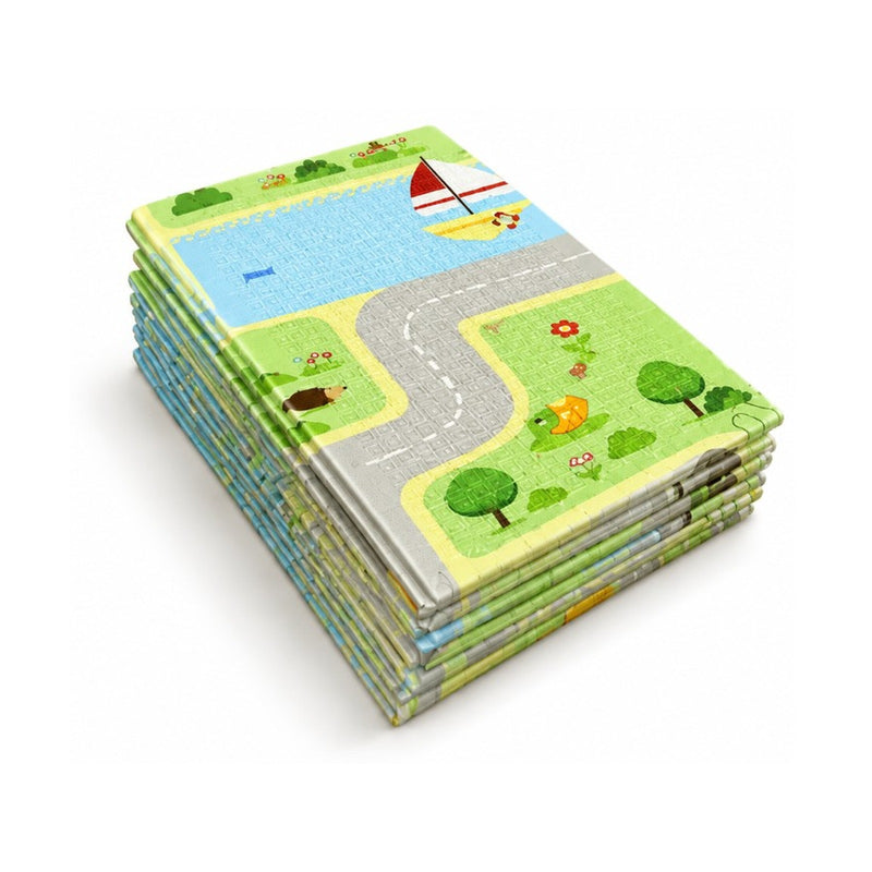 Katlanabilir Oyun Halısı ,Oyun Matı - Tek Taraflı Katlanır Mat, Oyun Matı 200x130 cm-Yeşil Yol dekupe