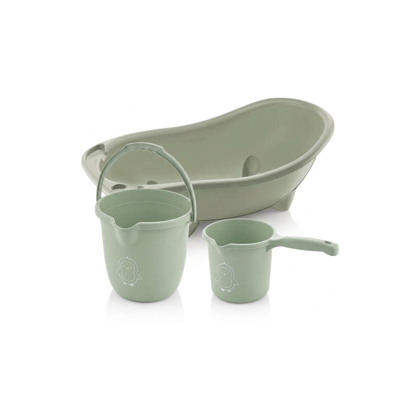 3’lü Bebek Banyo Yıkama Seti - Bebek Yıkama Küveti -Bebek Banyo Su Kovası - Maşrapa - Yeşil dekupe wumboo-color-yesil