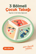 3 Bölmeli Melamin Çocuk Tabağı-Mama Tabağı-Ekstra Dayanıklı BPA Free Beslenme Tabağı- Araba