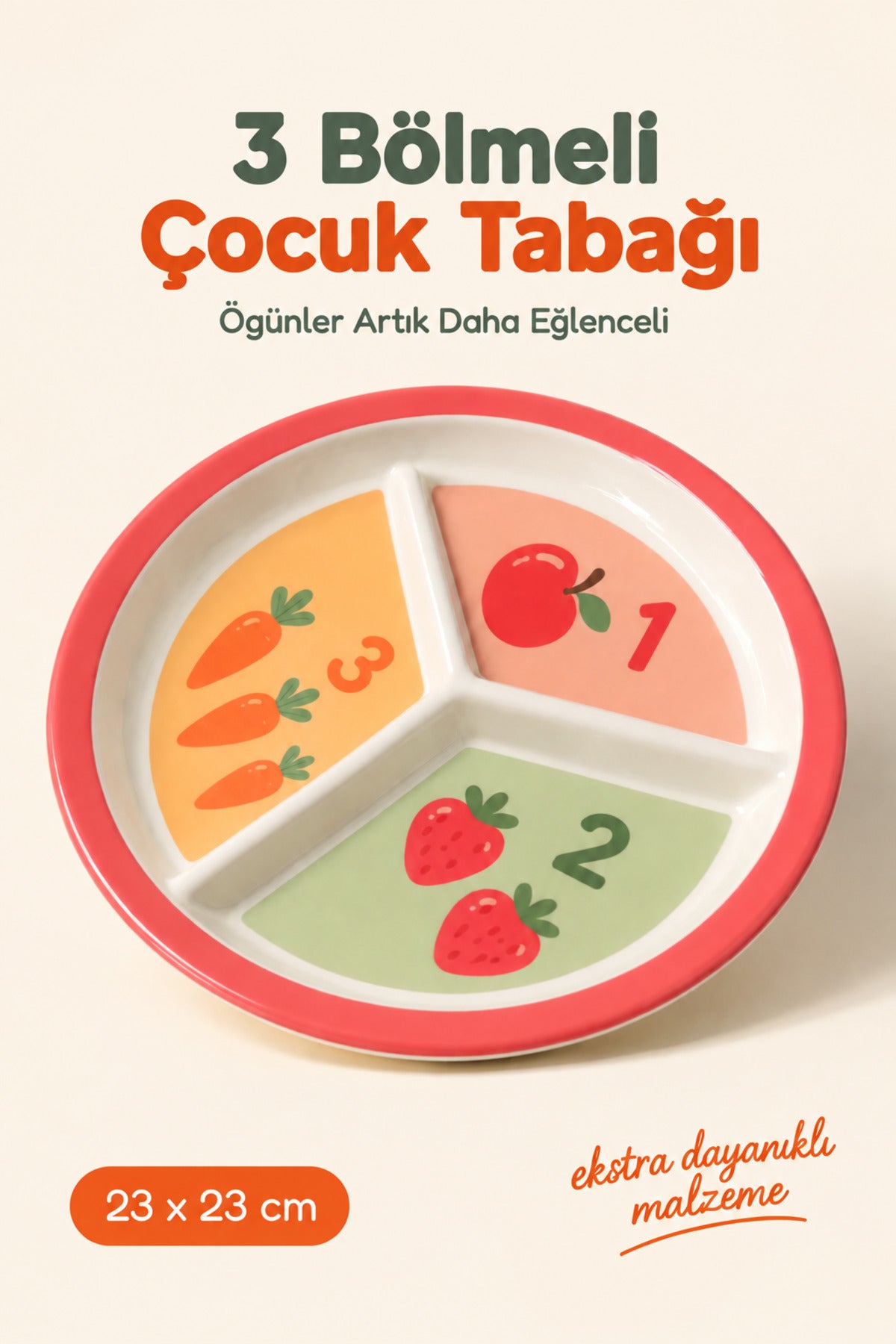 3 Bölmeli Melamin Çocuk Tabağı-Ekstra Dayanıklı BPA Free Beslenme Tabağ-Eğitici Sayılar Çocuk Tabağı