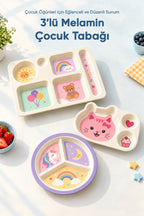 3'lü Melamin Çocuk Tabağı - Ekstra Dayanıklı BPA Free Beslenme Seti- Kırılmaz Çocuk Beslenme Tabağı - BSH-157