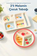 2'li Melamin Çocuk Tabağı - Ekstra Dayanıklı BPA Free Beslenme Seti- Kırılmaz Çocuk Beslenme Tabağı - BSH-159