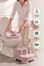 Çocuk Tuvalet Alıştırma Seti - Kaydırmaz 2 Katlı Basamak ve Kulplu Klozet Adaptörü-Pembe wumboo-color-pembe