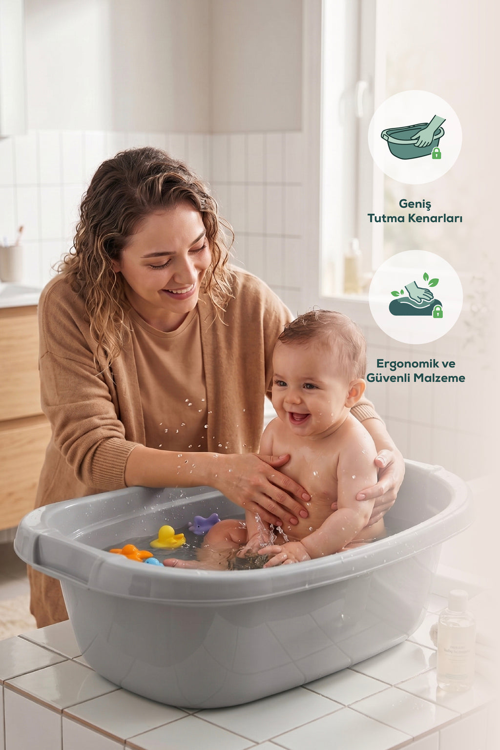 Bebek Banyo Küveti - Bebek Yıkama Küveti, Yenidoğan Yıkama Küveti 40 Lt - Gri