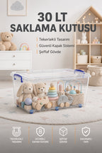 Tekerlekli 30 Litre Oyuncak Saklama Kutusu, Oyuncak Düzenleyici-Çocuk Odası Düzenleyici Organizer wumboo-color-seffaf wumboo-pack-1-adet