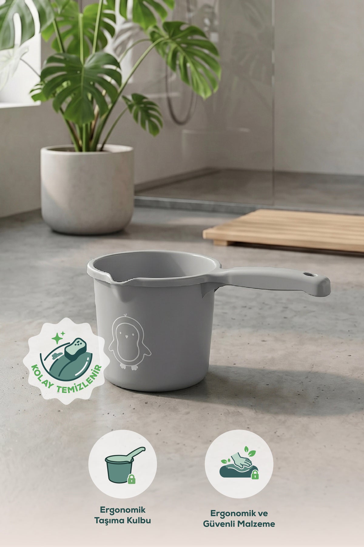 Bebek Banyo Maşrapası - 1,5 Litre Bebek Yıkama Maşrapası-Gri
