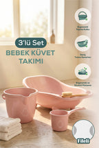 3'lü Set Fileli Yenidoğan Küvet Seti Pembe wumboo-color-pembe