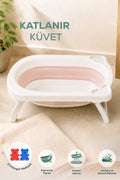 Katlanır Bebek Küveti-Katlanır Küvet, Portatif Bebek Küveti,2 Sünger Hediyeli -Pembe
