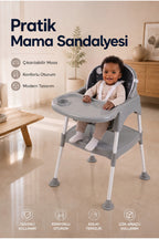 Bebek Mama Oturağı- Çok Fonksiyonlu Bebek Mama Sandalyesi ve Dönüştürülebilir Oyun Masası Seti - Gri wumboo-color-gri