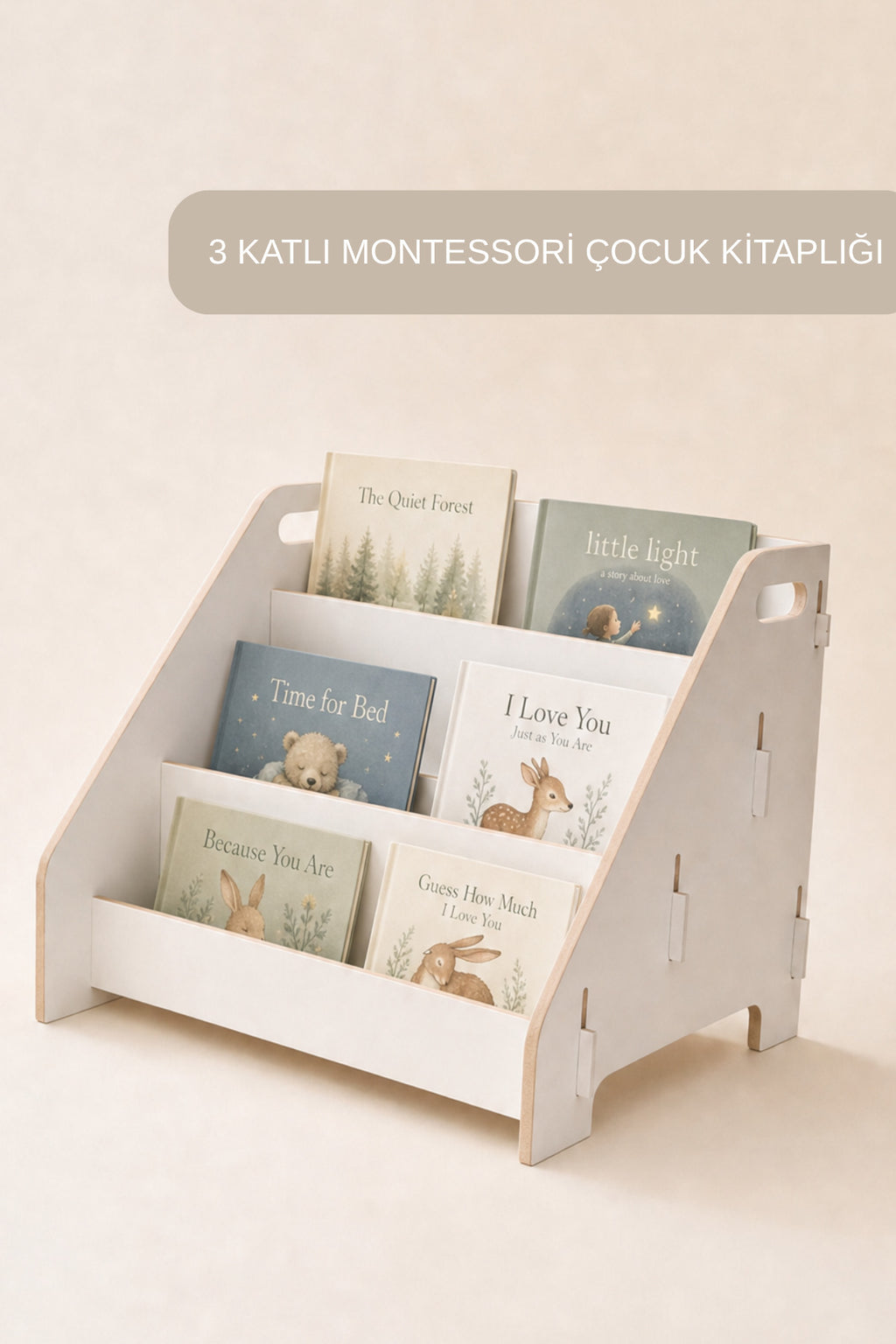 3 Katlı Montessori Ahşap Yer Kitaplığı wumboo-color-bej