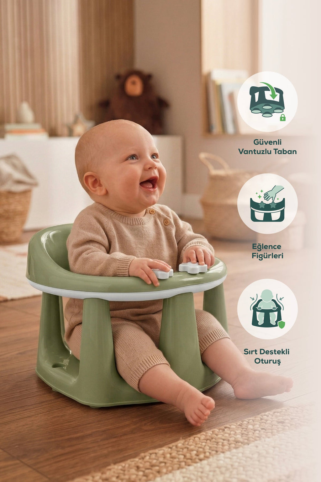 Bebek Banyo Oturağı - Mama Oturağı Vakum Tabanlı Bebek Oturağı Yeşil wumboo-color-yesil