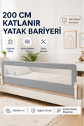 200 Cm Yatak Bariyeri - Mega Boy Güvenlik Bariyeri Koruyucu Bariyer,Bebek Bariyeri Büyük Boy-Gri
