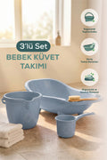 3'lü Set Fileli Yenidoğan Küvet Seti Mavi