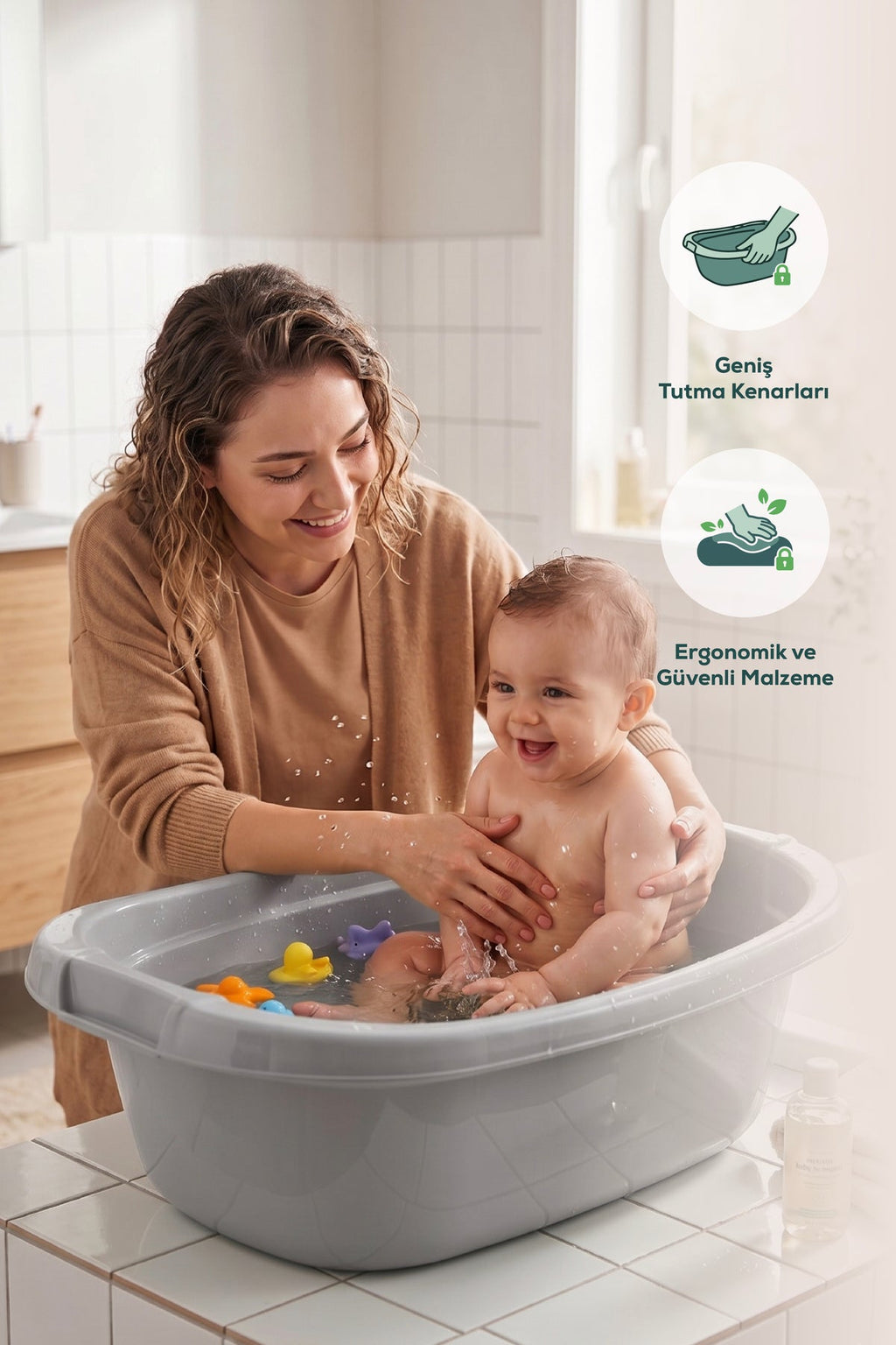 Bebek Banyo Küveti - Bebek Yıkama Küveti, Yenidoğan Yıkama Küveti 40 Lt - Gri wumboo-color-gri