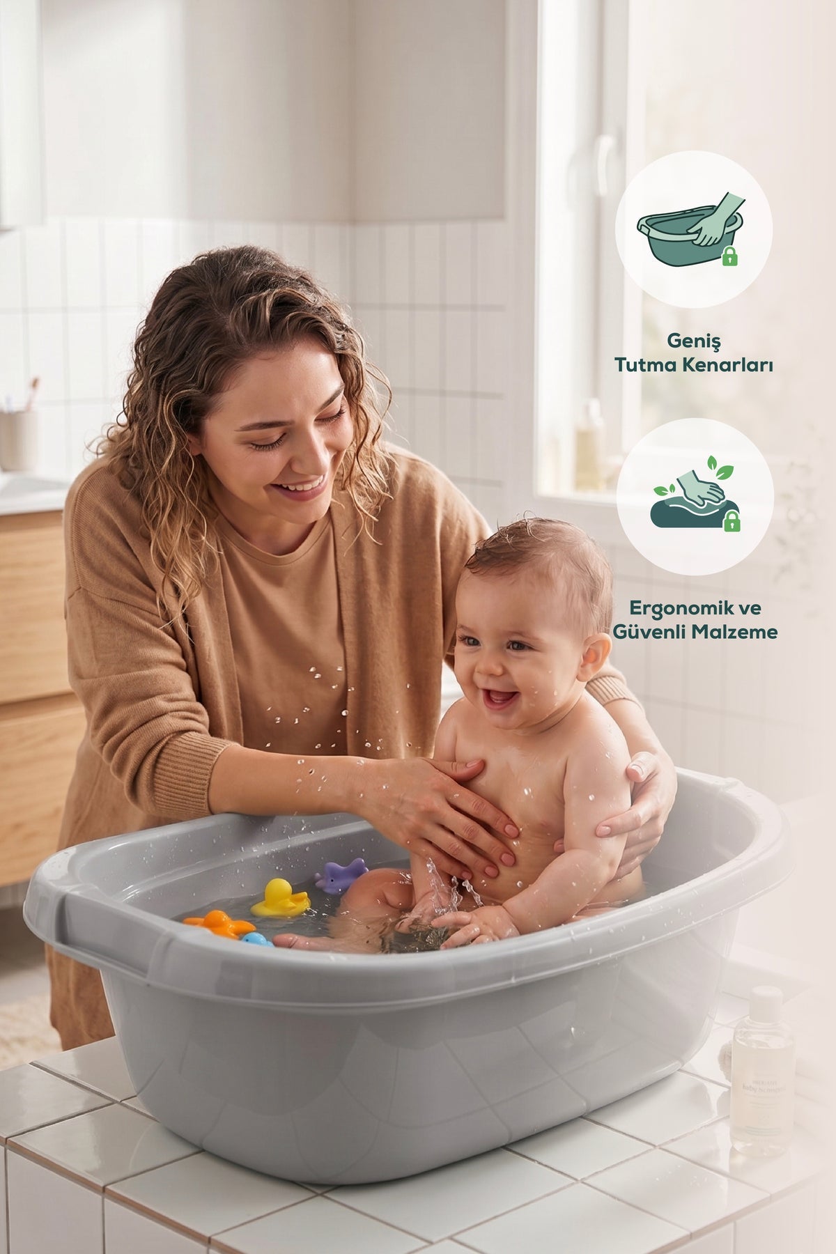 Bebek Banyo Küveti - Bebek Yıkama Küveti, Yenidoğan Yıkama Küveti 40 Lt - Gri wumboo-color-gri