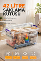 Tekerlekli 42 Lt Oyuncak Saklama Kutusu, Oyuncak Düzenleyici-Çocuk Odası Düzenleyici Organizer wumboo-color-seffaf wumboo-pack-1-adet