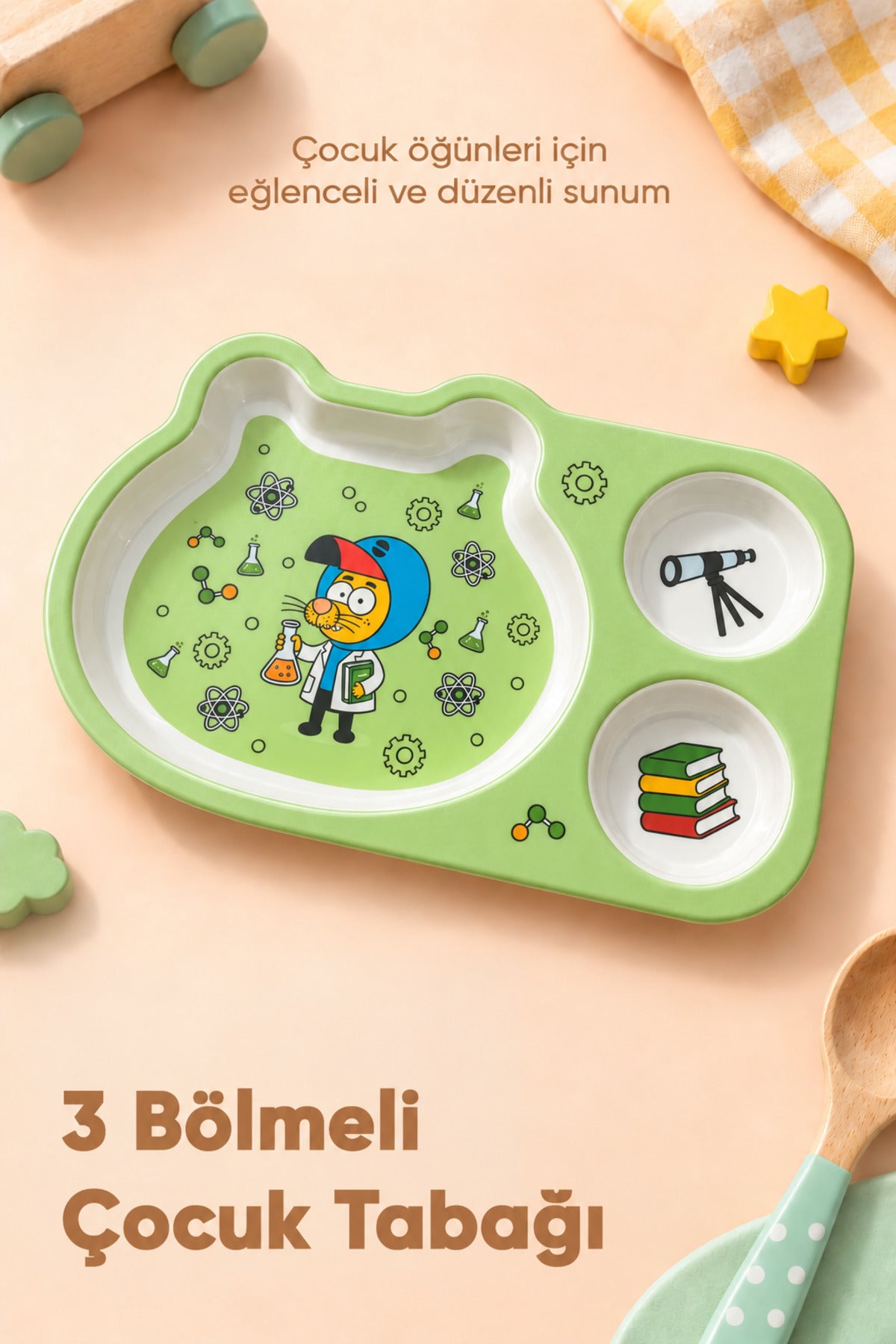 Kral Şakir 3 Bölmeli Melamin Çocuk Tabağı wumboo-color-yesil