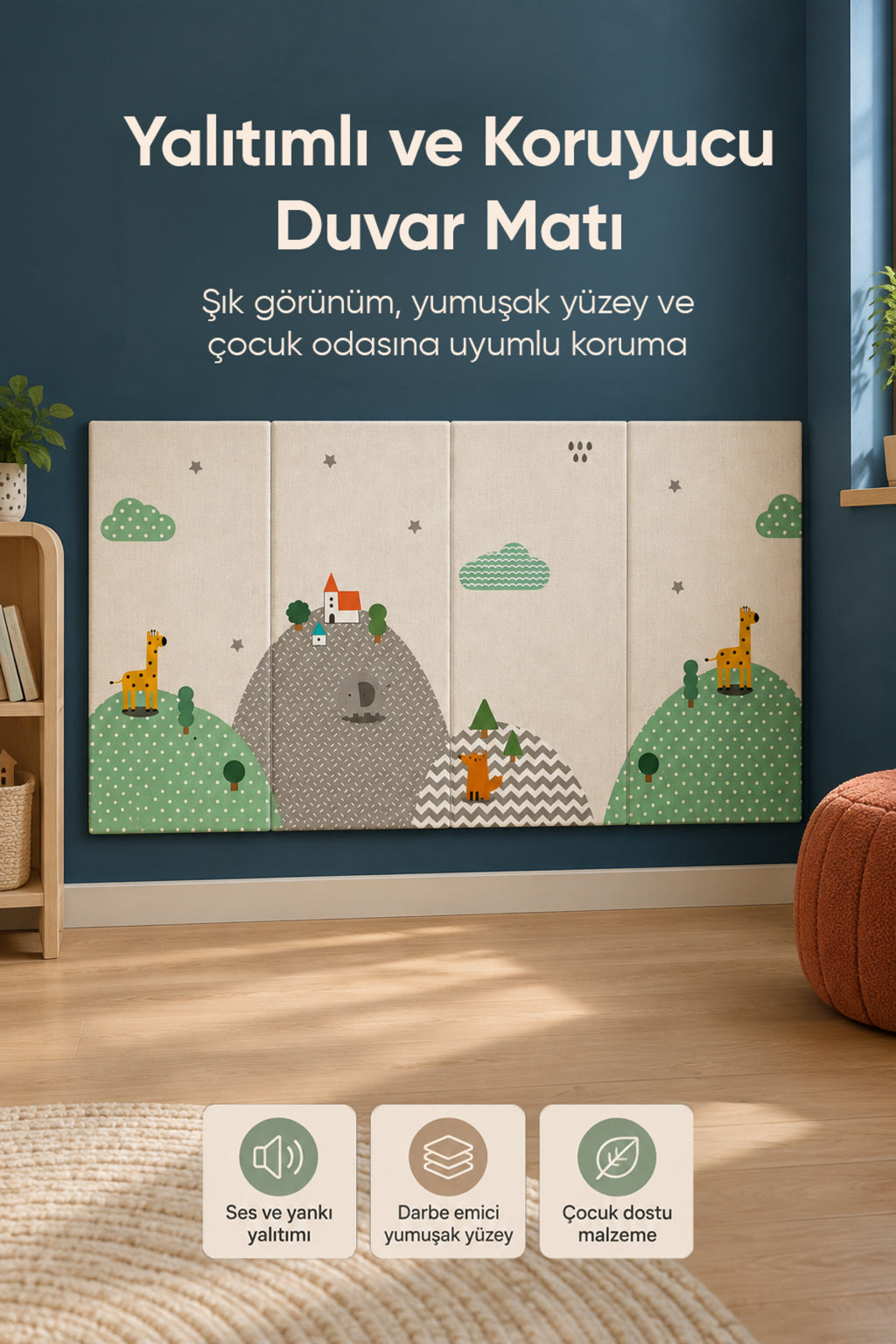 Kendinden Yapışkanlı Çocuk Odası Duvar Matı wumboo-color-gri