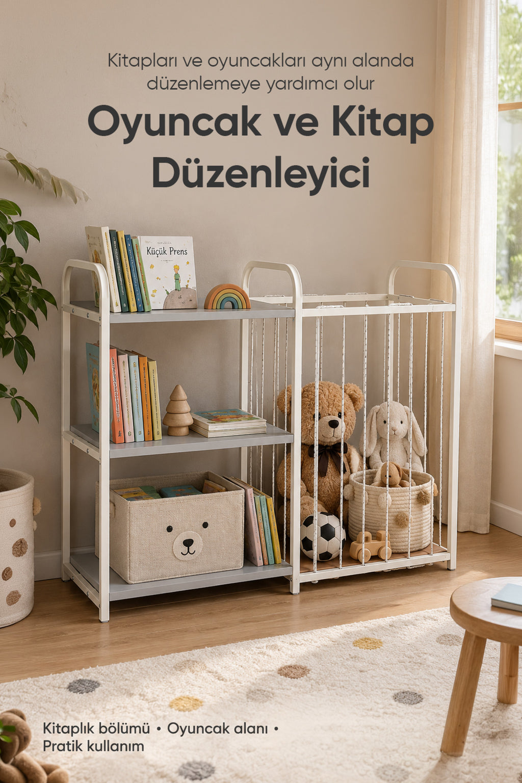 Çocuk Odası Sepet ve Kitaplık wumboo-color-ekru