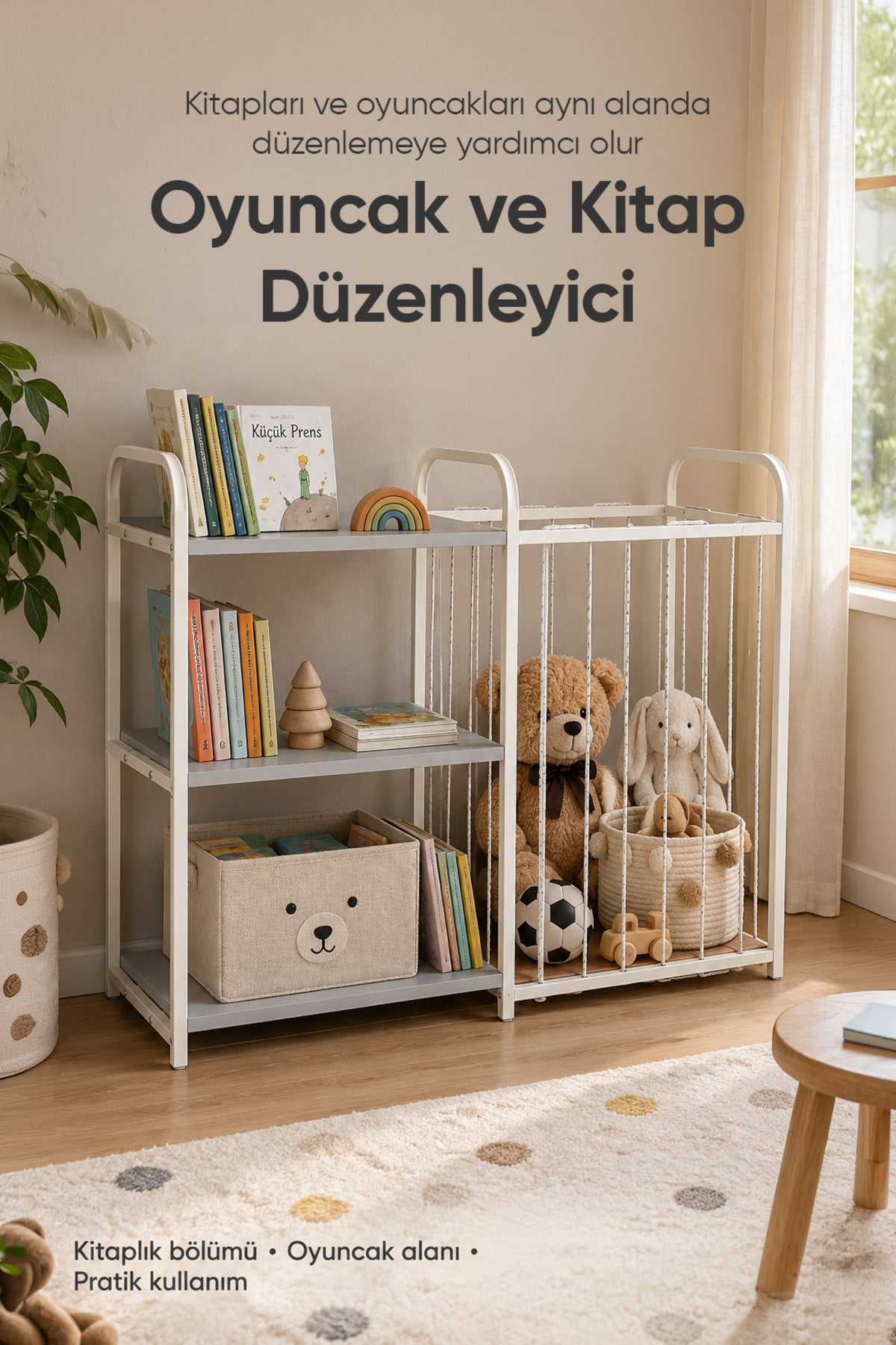 Çocuk Odası Sepet ve Kitaplık wumboo-color-ekru