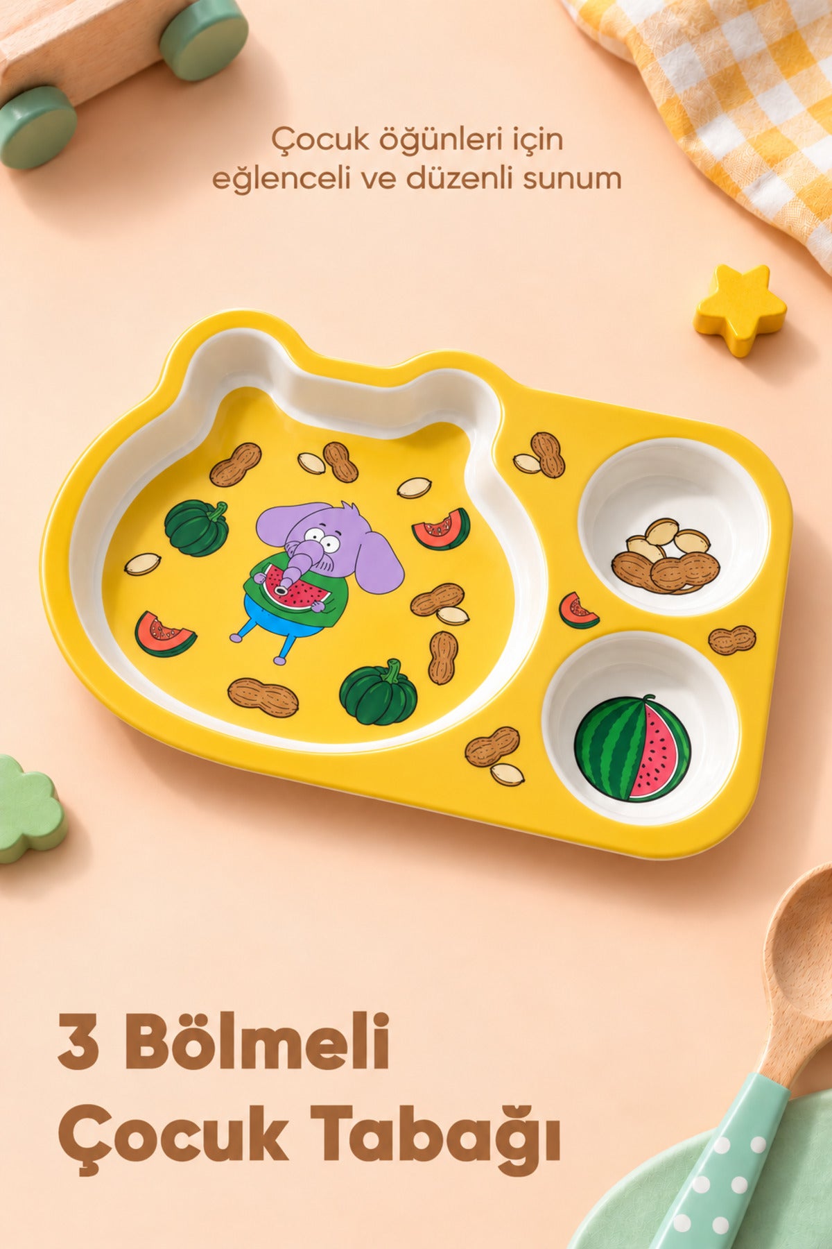 Kral Şakir 3 Bölmeli Melamin Çocuk Tabağı wumboo-color-sari