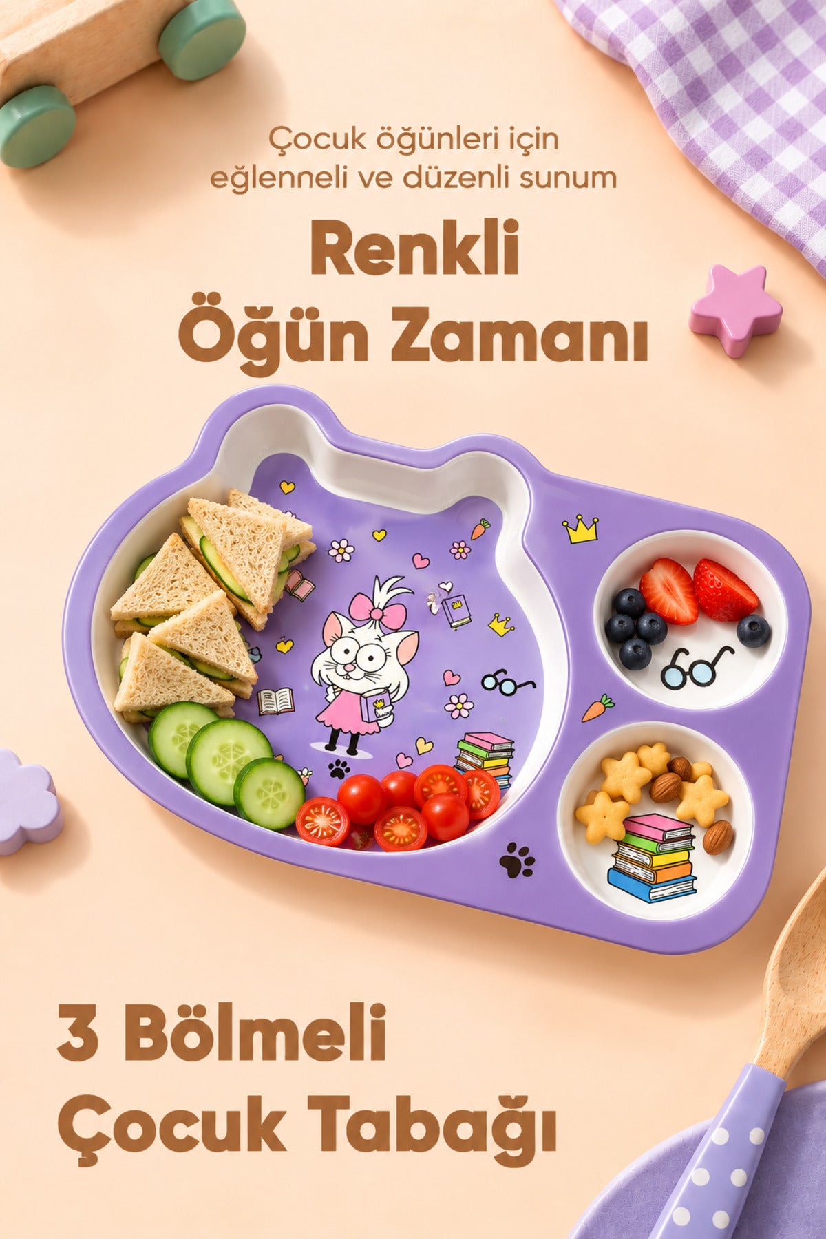 Kral Şakir 3 Bölmeli Melamin Çocuk Tabağı wumboo-color-mor