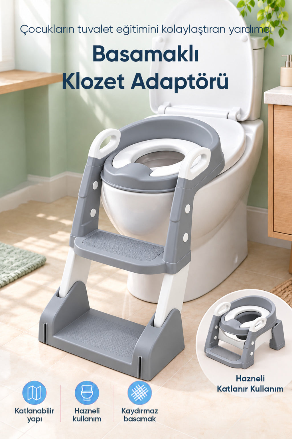 Kendinden Basamaklı Katlanır Lazımlık ve Klozet Adaptörü wumboo-color-gri