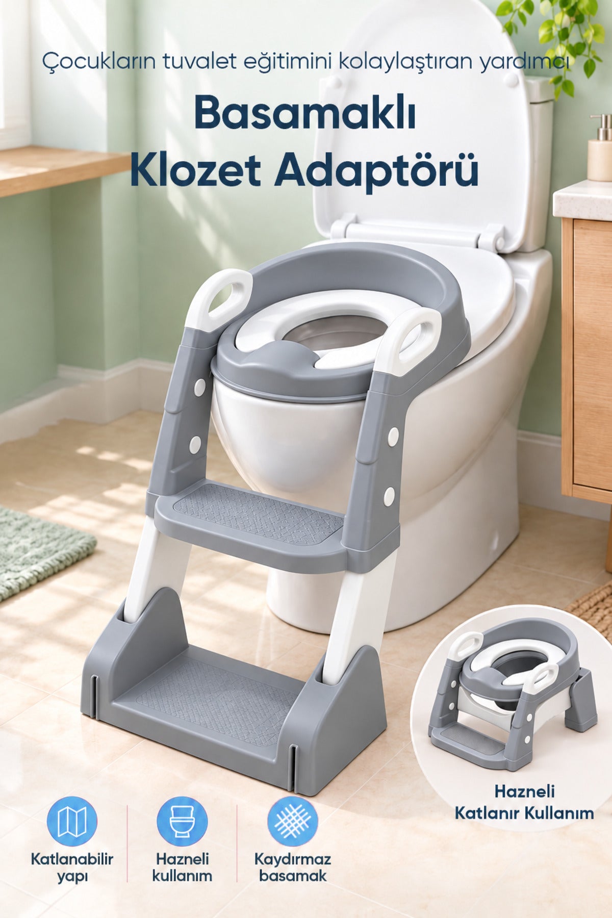 Kendinden Basamaklı Katlanır Lazımlık ve Klozet Adaptörü wumboo-color-gri