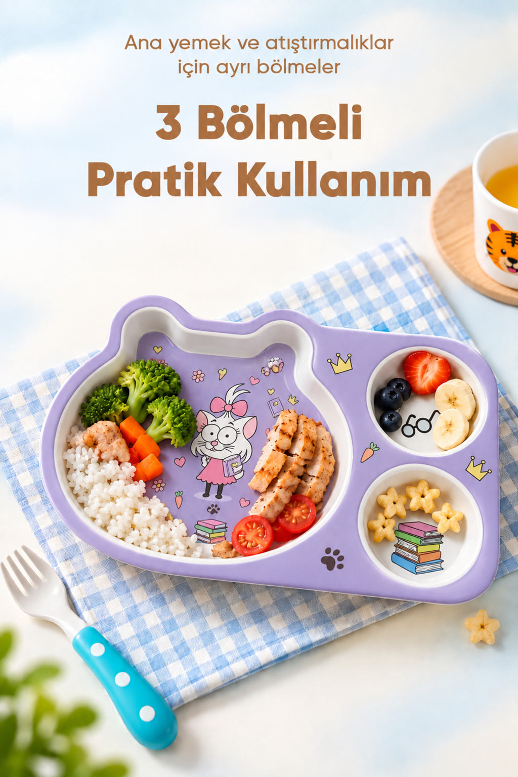 Kral Şakir 3 Bölmeli Melamin Çocuk Tabağı wumboo-color-mor