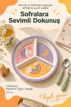 3 Bölmeli Melamin Çocuk Tabağı-Mama Tabağı-Ekstra Dayanıklı BPA Free Beslenme Tabağı- Unicorn