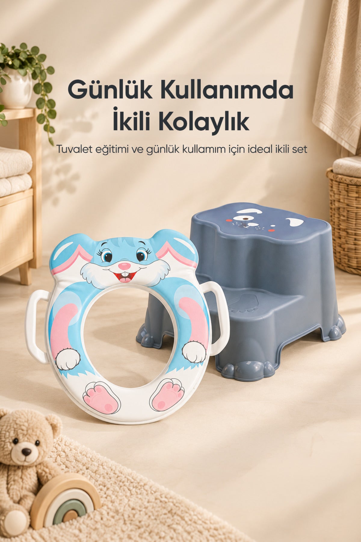 Çocuk Tuvalet Alıştırma Seti Süngerli Adaptör ve Basamak wumboo-color-mavi