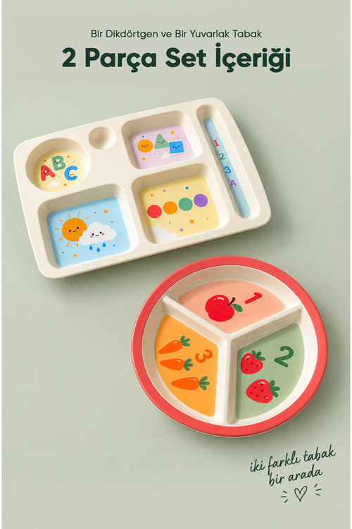 2'li Melamin Çocuk Tabağı - Ekstra Dayanıklı BPA Free Beslenme Seti- Kırılmaz Çocuk Beslenme Tabağı - BSH-159