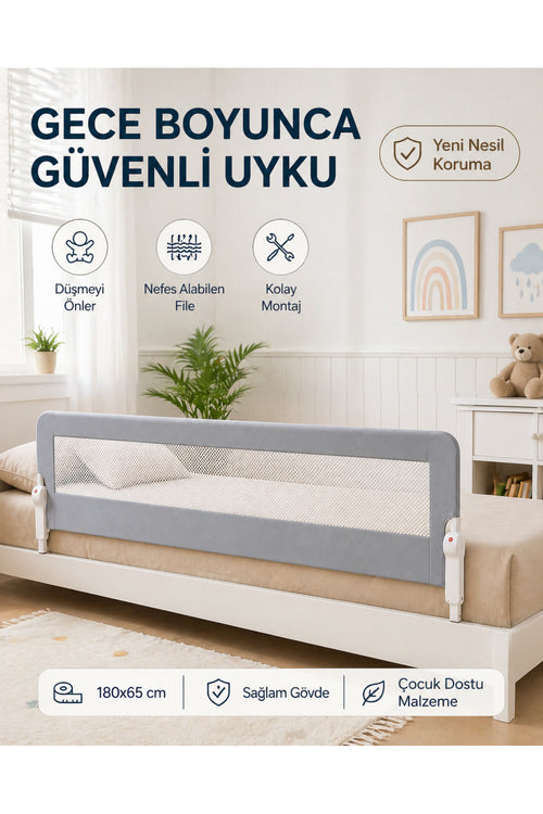 180 Cm Yatak Bariyeri - Mega Boy Güvenlik Bariyeri Koruyucu Bariyer,Bebek Bariyeri Büyük Boy-Gri