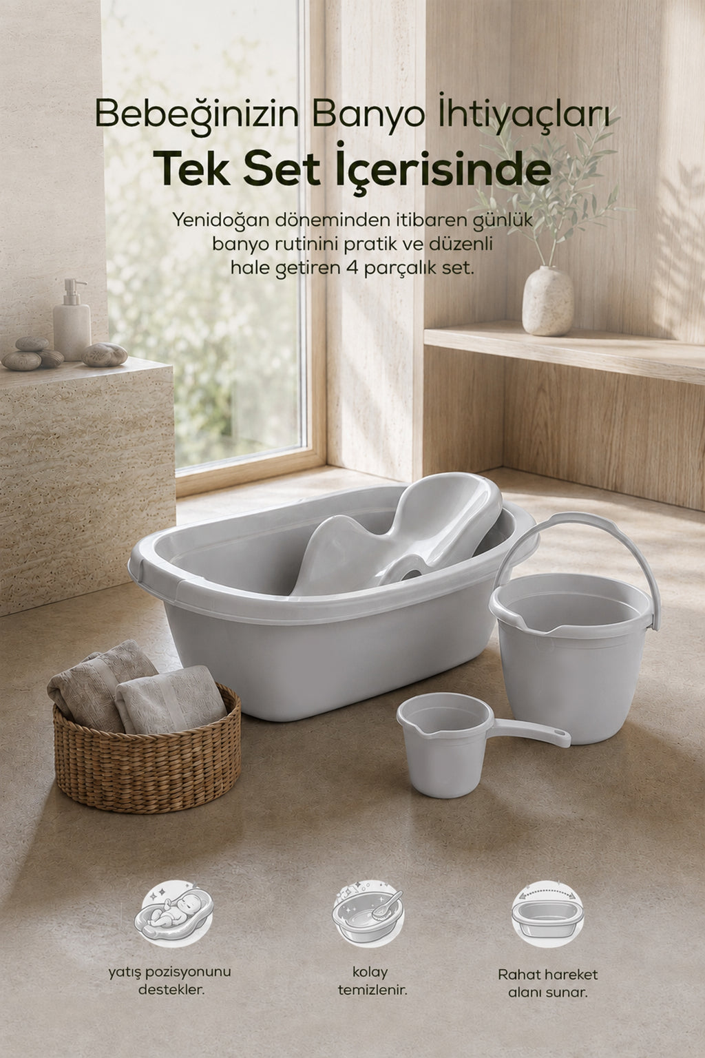 4'lü Bebek Banyo Seti Vakum Tabanlı wumboo-color-gri