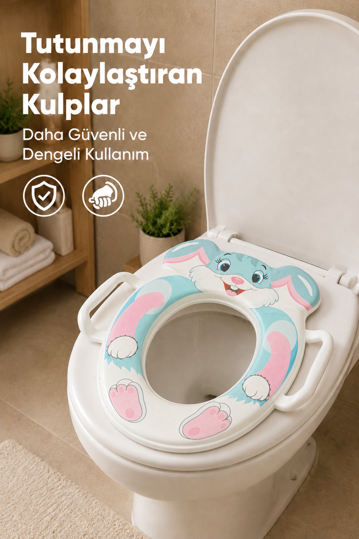 Hayvan Figürlü Süngerli Klozet adaptörü,Yumuşak Süngerli Kaymaz Taban Klozet Adaptörü-Mavi Tavşan