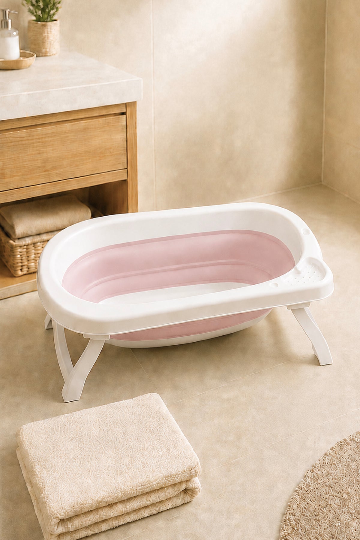 Katlanır Bebek Küveti-Katlanır Küvet, Portatif Bebek Küveti-Pembe