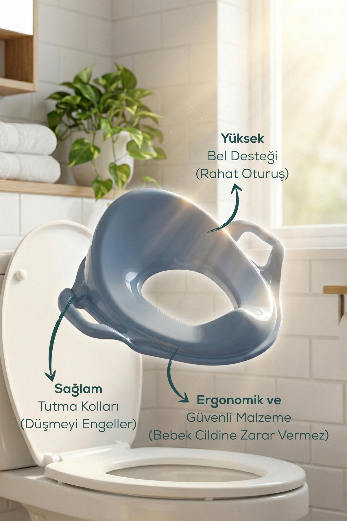 Çocuk Kulplu Klozet Kapağı Adaptörü - Tuvalet Alıştırma Oturağı - Mavi wumboo-color-mavi