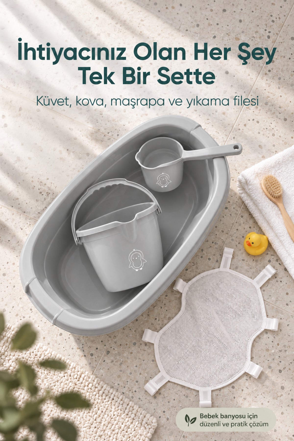 4'lü 42 Litre Bebek Küvet Seti File Hediyeli wumboo-color-gri