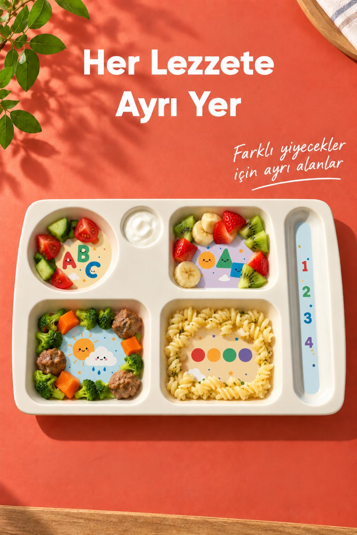 6 Bölmeli Melamin Çocuk Tabağı-Ekstra Dayanıklı BPA Free Beslenme Tabağı-Eğitici Çocuk Tabağı