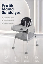 Bebek Mama Oturağı- Çok Fonksiyonlu Bebek Mama Sandalyesi ve Dönüştürülebilir Oyun Masası Seti - Gri wumboo-color-gri