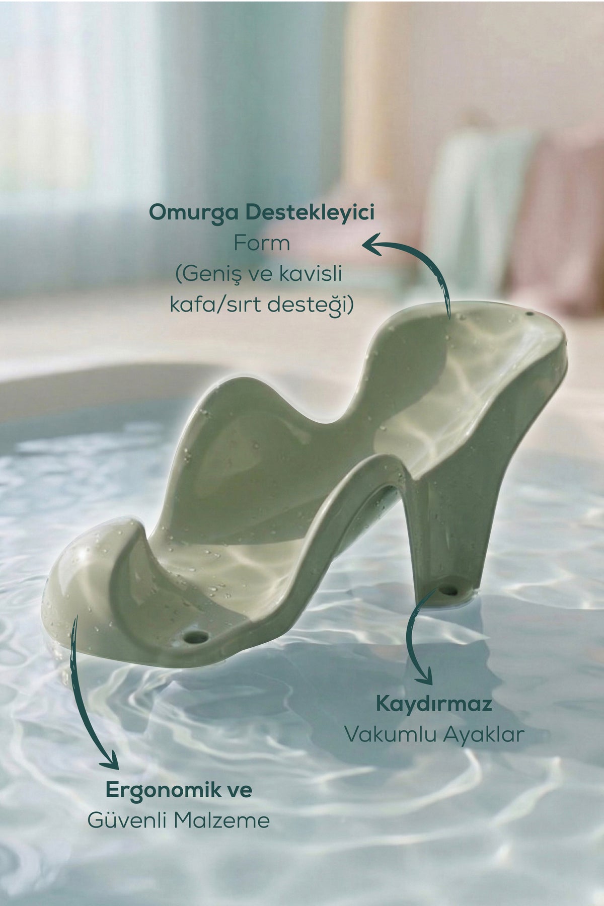 Vakumlu Bebek Yıkama Banyo Aparatı - Bebek Küvet Oturağı - Yeşil