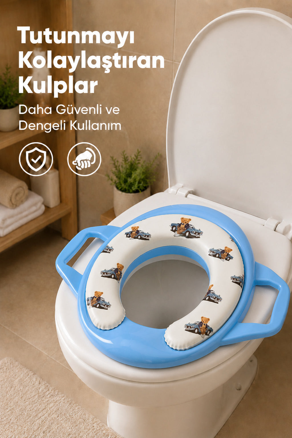 Portatif Süngerli Klozet adaptörü,Yumuşak Süngerli Kaymaz Taban Tutma Kollu Klozet Adaptörü-Mavi Asorti