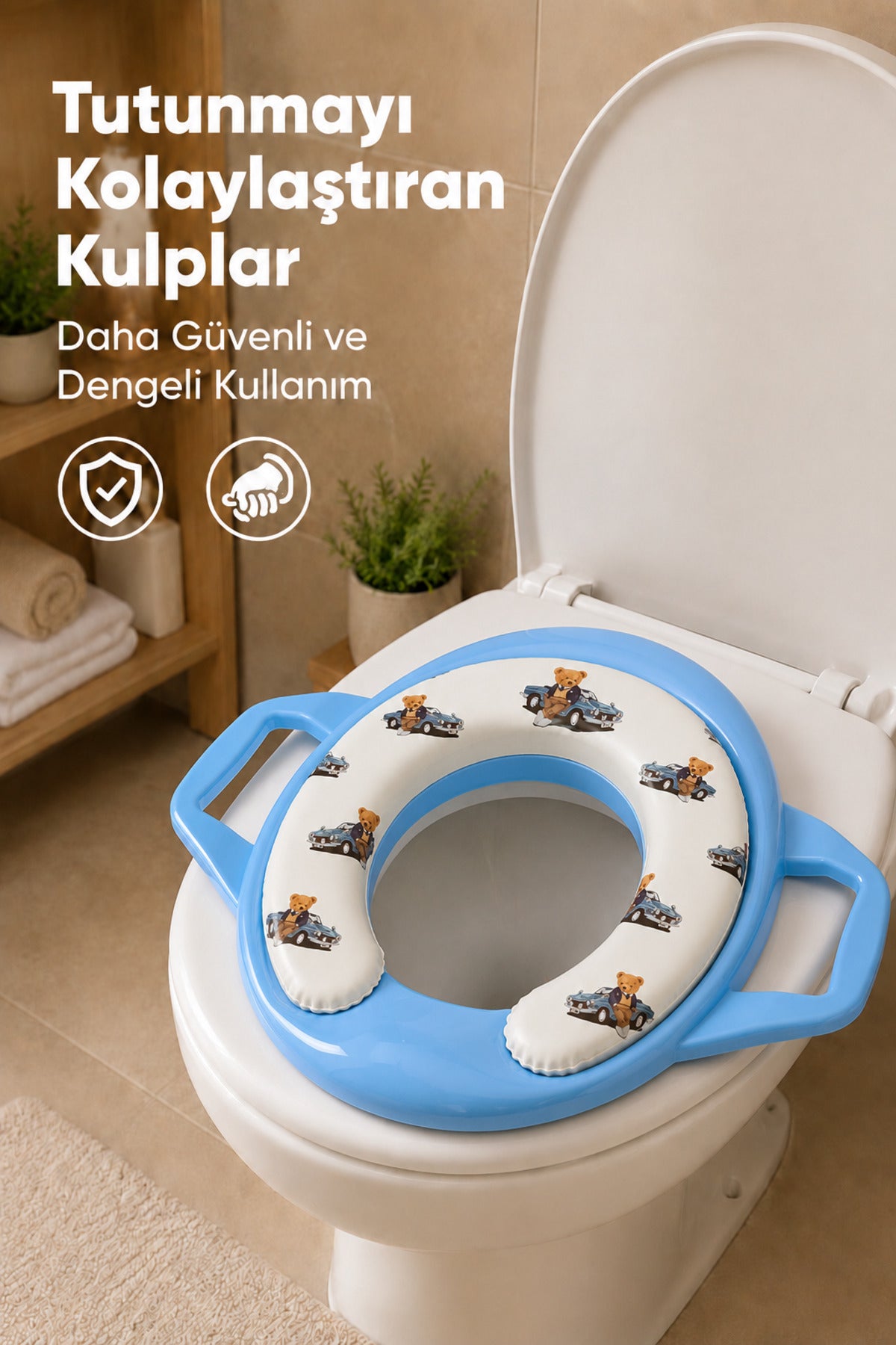 Portatif Süngerli Klozet adaptörü,Yumuşak Süngerli Kaymaz Taban Tutma Kollu Klozet Adaptörü-Mavi Asorti