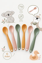 6'lı Yumuşak Uçlu , Dişlik özellikli Silikon Mama Kaşığı - Bebek Beslenme Kaşığı-Yeşil/Turuncu/Pembe wumboo-color-yesil-turuncu