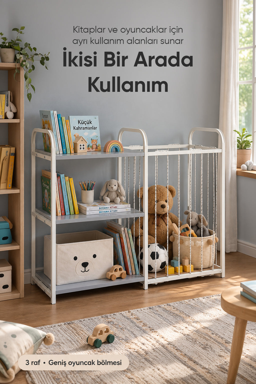 Çocuk Odası Sepet ve Kitaplık wumboo-color-ekru