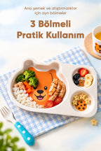 3 Bölmeli Hayvan Desenli Melamin Çocuk Tabağı-Ekstra Dayanıklı BPA Free Beslenme Tabağı-Köpek