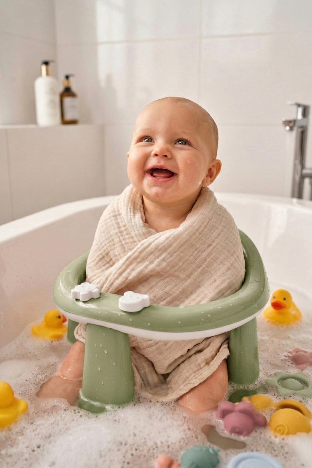 Bebek Banyo Oturağı - Mama Oturağı Vakum Tabanlı Bebek Oturağı Yeşil wumboo-color-yesil