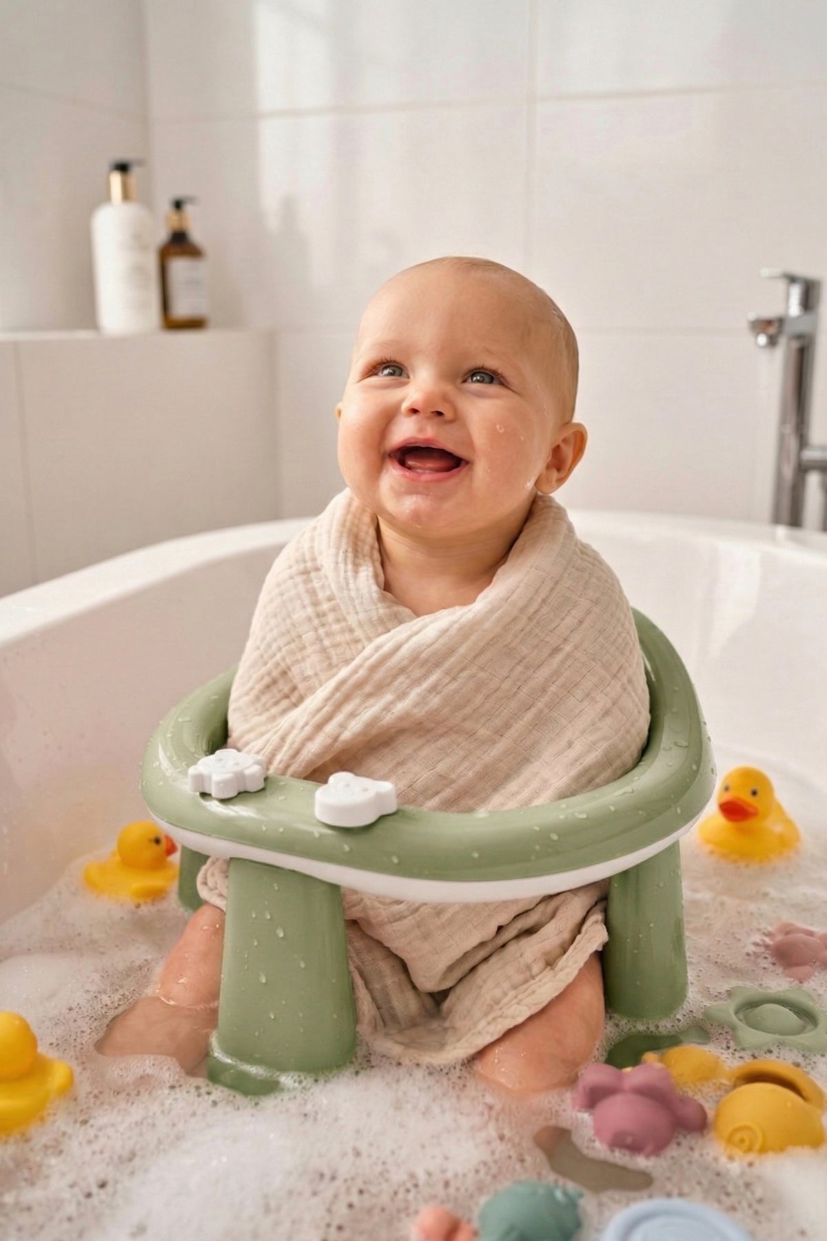 Bebek Banyo Oturağı - Mama Oturağı Vakum Tabanlı Bebek Oturağı Yeşil wumboo-color-yesil