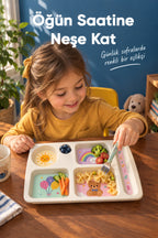 6 Bölmeli Melamin Çocuk Tabağı-Mama Tabağı-Ekstra Dayanıklı BPA Free Beslenme Tabağı- Güneş